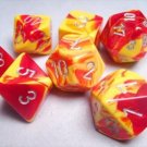 Chessex Manufacturing 26450 Cube Gemini Set Of 7 Dice - Red & Yellow With Silver