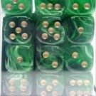 Chessex Manufacturing 27835 12 mm Vortex Green With Gold Numbers D6 Dice Set Of