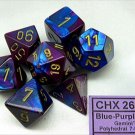 Chessex Manufacturing 26428 Cube Gemini Set Of 7 Dice - Blue & Purple With Gold