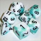 Chessex Manufacturing 26444 Cube Gemini Set Of 7 Dice - White & Teal With Black