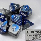 Chessex Manufacturing 26423 Cube Gemini Set Of 7 Dice - Blue & Silver With White