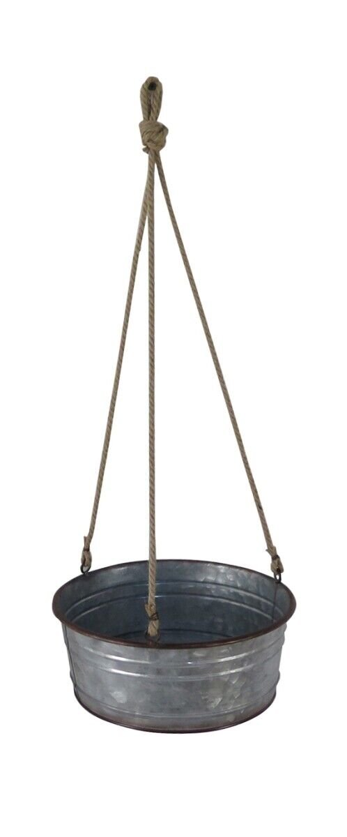 Cheungs 5024S 1 lbs Round Galvanized Metal Rope Hanging Metal Planter
