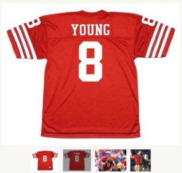 men & youth STEVE YOUNG #8 San Francisco 49ers Jersey Red Throwback Football
