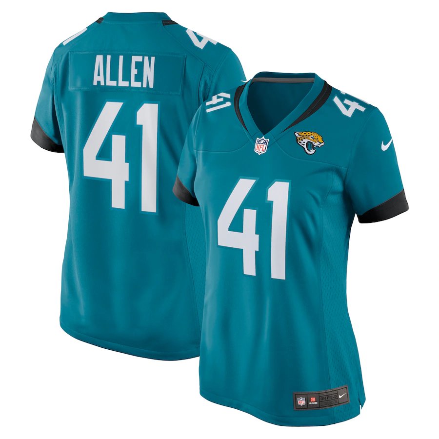 Women's Jacksonville Jaguars #41 Josh Allen Jersey Team Game Player Teal Limited Football