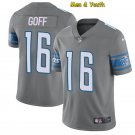men's & youth Detroit Lions #16 Jared Goff Jersey Team Game Player Silver Limited Football