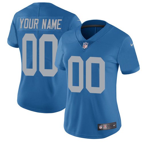 Women's Detroit Lions #00 Personalized Customized Jersey Team Game Player Blue Alternate