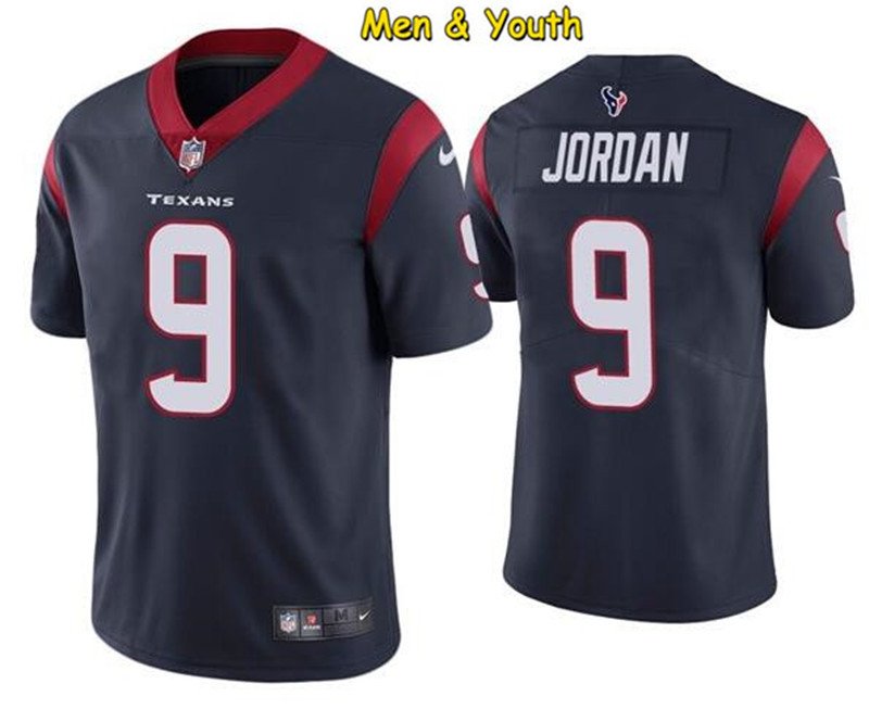 men's & youth Houston Texans #9 Brevin Jordan Jersey Team Game Player Navy Limited Football