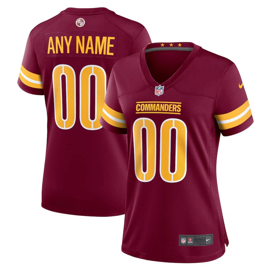 Women's Washington Commanders #00 Personalized Customized Jersey Team Game Player Burgundy
