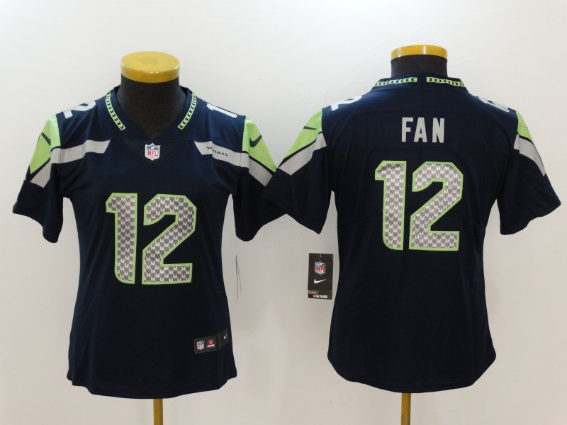 Women's Seattle Seahawks #12 Fan Jersey Team Game Player Navy Limited Football