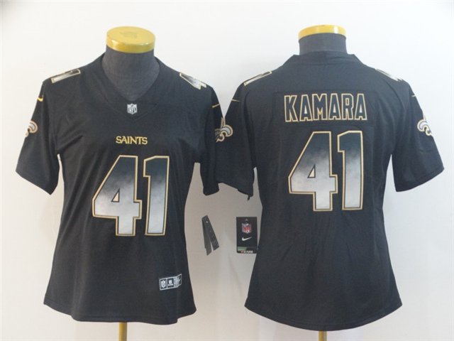 Women's New Orleans Saints #41 Alvin Kamara Jersey Black Arch Smoke Limited Football