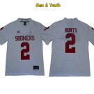 men's & youth Oklahoma Sooners #2 Jalen Hurts Jersey White College Game Football