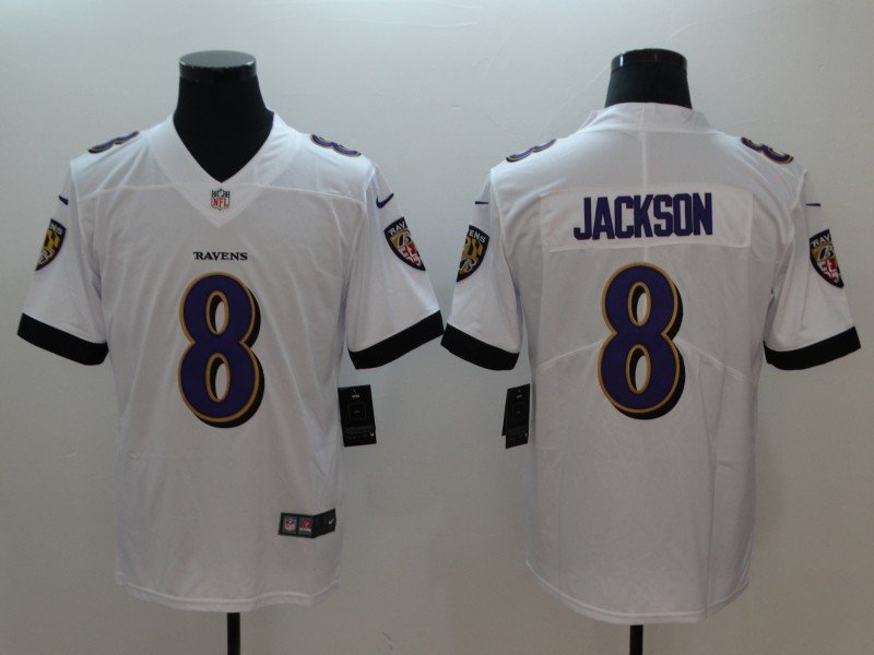 Men's Baltimore Ravens #8 Lamar Jackson Jersey Team Game Player White Limited Football