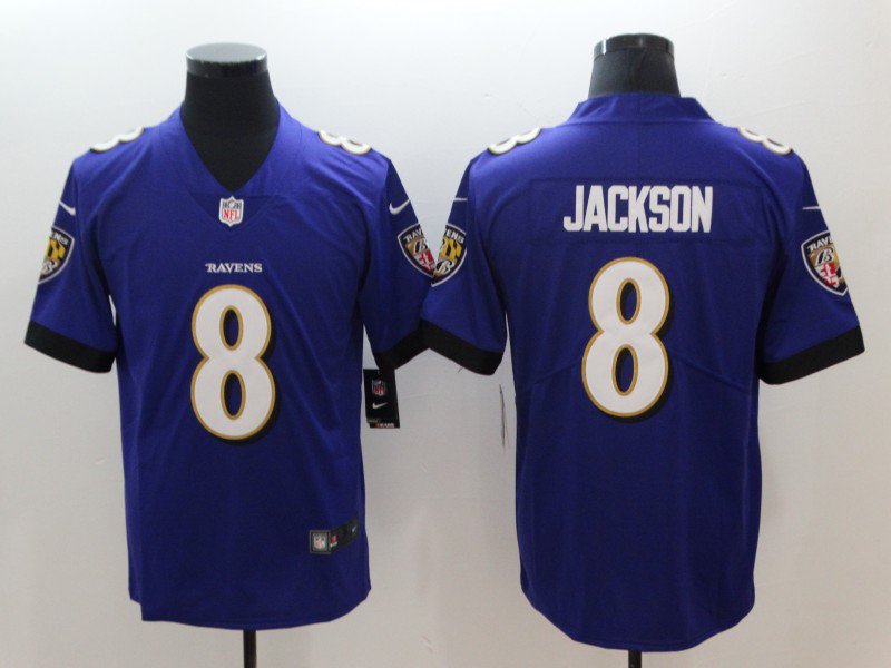 Men's Baltimore Ravens #8 Lamar Jackson Jersey Team Game Player Purple Limited Football