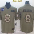 men's & youth Baltimore Ravens #8 Lamar Jackson Jersey 2019 Olive Camo Salute To Service Football