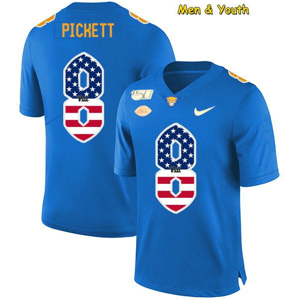men's & youth Pittsburgh Panthers 8 Kenny Pickett Jersey Blue USA Flag