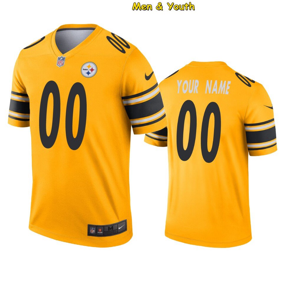 men's & youth Pittsburgh Steelers #00 Personalized Customized Jersey Gold  Inverted Legend