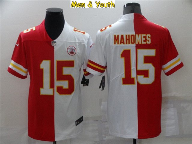 Kansas City Chiefs #15 Patrick Mahomes Black White Split 2020 Stitched  Jersey