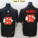 men's & youth Kansas City Chiefs #15 Patrick Mahomes Jersey Black Team Logo Dual Overlap Football