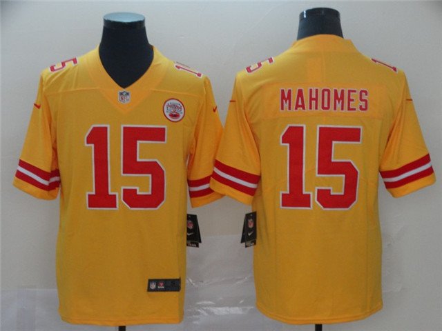 Men's Kansas City Chiefs #15 Patrick Mahomes Jersey Gold Inverted Legend Limited Football
