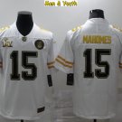 men's & youth Kansas City Chiefs #15 Patrick Mahomes Jersey White Gold 2020 Super Bowl LIIV Football