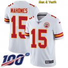 men's & youth Kansas City Chiefs #15 Patrick Mahomes Jersey 100th Season White Limited Football