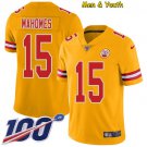 men's & youth Kansas City Chiefs #15 Patrick Mahomes Jersey 100th Season Gold Inverted Legend
