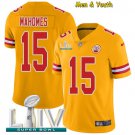 men's & youth Kansas City Chiefs #15 Patrick Mahomes Jersey Gold Inverted Legend Super Bowl LIV
