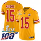 men's & youth Kansas City Chiefs #15 Patrick Mahomes Jersey 100th Season Gold Super Bowl LIV Game