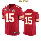 men's & youth Kansas City Chiefs #15 Patrick Mahomes Jersey Red Super Bowl LV Game Football