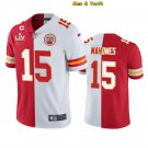 men's & youth Kansas City Chiefs #15 Patrick Mahomes Jersey Red/White Split Super Bowl LV C Patch