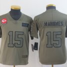 Youth,kids Kansas City Chiefs #15 Patrick Mahomes Jersey 2019 Olive Salute To Service Football