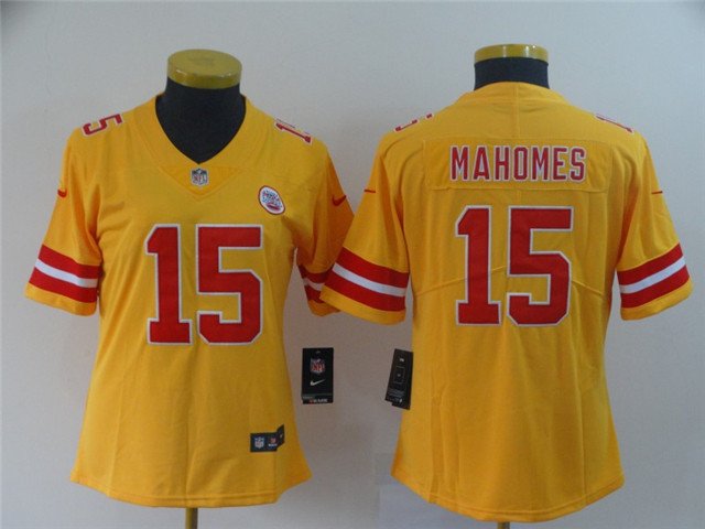 Women's Kansas City Chiefs #15 Patrick Mahomes Jersey Gold Inverted Legend Limited Football
