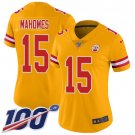 Women's Kansas City Chiefs #15 Patrick Mahomes Jersey 100th Season Gold Inverted Legend Football