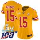 Women's Kansas City Chiefs #15 Patrick Mahomes Jersey 100th Season Gold Super Bowl LIV Game