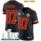 men's & youth Kansas City Chiefs #87 Travis Kelce Jersey Black Super Bowl LIV Game Limited Football