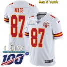 men's & youth Kansas City Chiefs #87 Travis Kelce Jersey 100th Season White Super Bowl LIV Game