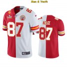 men's & youth Kansas City Chiefs #87 Travis Kelce Jersey Red/White Split Super Bowl LV C Patch