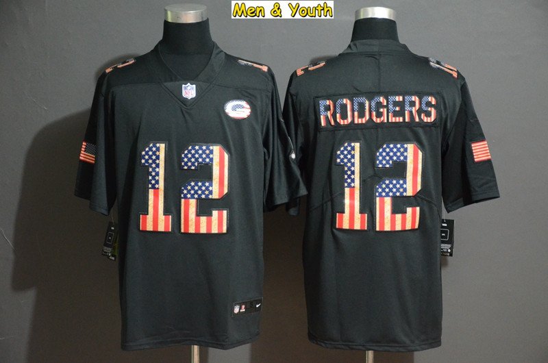 men's & youth Green Bay Packers #12 Aaron Rodgers Jersey Black