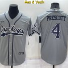 men's & youth Dallas Cowboys #4 Dak Prescott Jersey Gray Cool Base Baseball