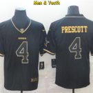 men's & youth Dallas Cowboys #4 Dak Prescott Jersey Black Golden Edition Limited Football