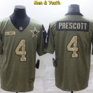 men's & youth Dallas Cowboys #4 Dak Prescott Jersey 2021 Olive Camo Salute To Service Football
