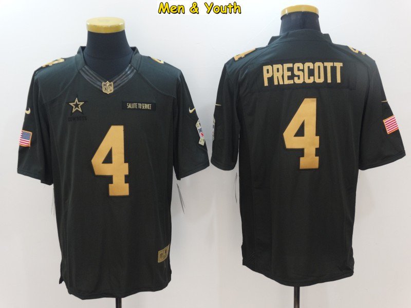 Dak Prescott Cowboys Jersey Limited #4 Black Golden Men's