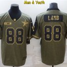 men's & youth Dallas Cowboys #88 CeeDee Lamb Jersey 2021 Olive Gold Salute To Service Football