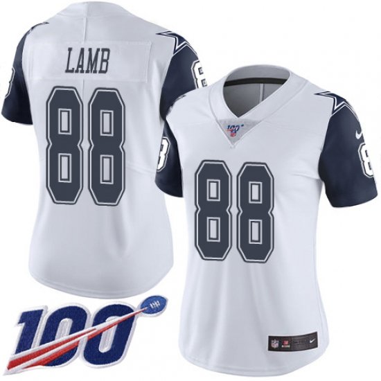 Women's Dallas Cowboys #88 CeeDee Lamb Jersey 100th Season White Alternate Limited Football
