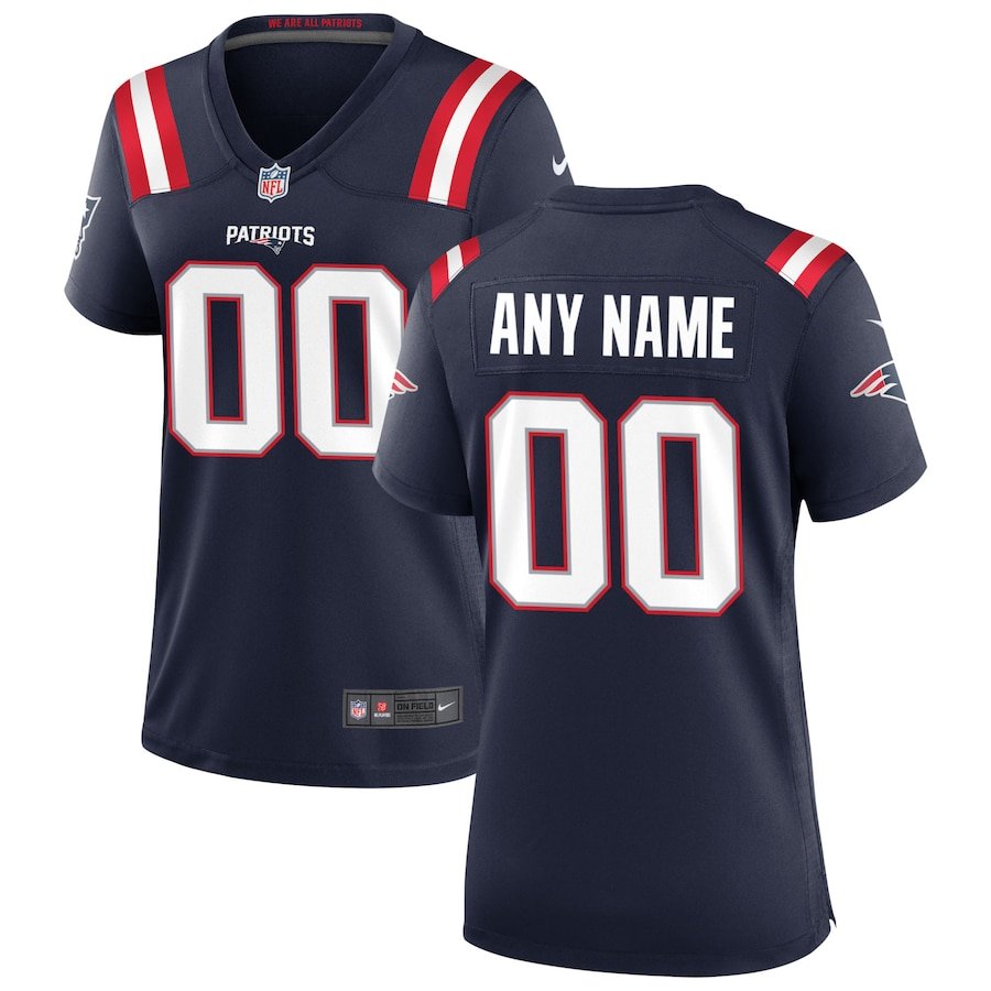 Women's New England Patriots #00 Personalized Customized Jersey Team Game Player Navy