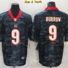 men's & youth Cincinnati Bengals #9 Joe Burrow Jersey Black Camo Limited Football