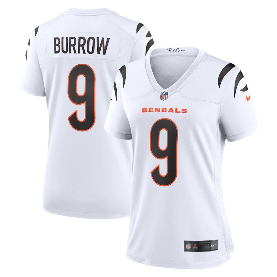 Women's Cincinnati Bengals #9 Joe Burrow Jersey Team Game Player White Limited Football