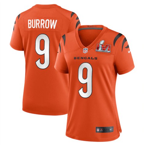 Women's Cincinnati Bengals #9 Joe Burrow Jersey Orange 2022 Super Bowl LVI Limited Football