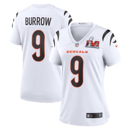 Women's Cincinnati Bengals #9 Joe Burrow Jersey White 2022 Super Bowl LVI Limited Football