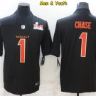 men's & youth Cincinnati Bengals #1 Ja'Marr Chase Jersey Black Super Bowl LVI Fashion Football
